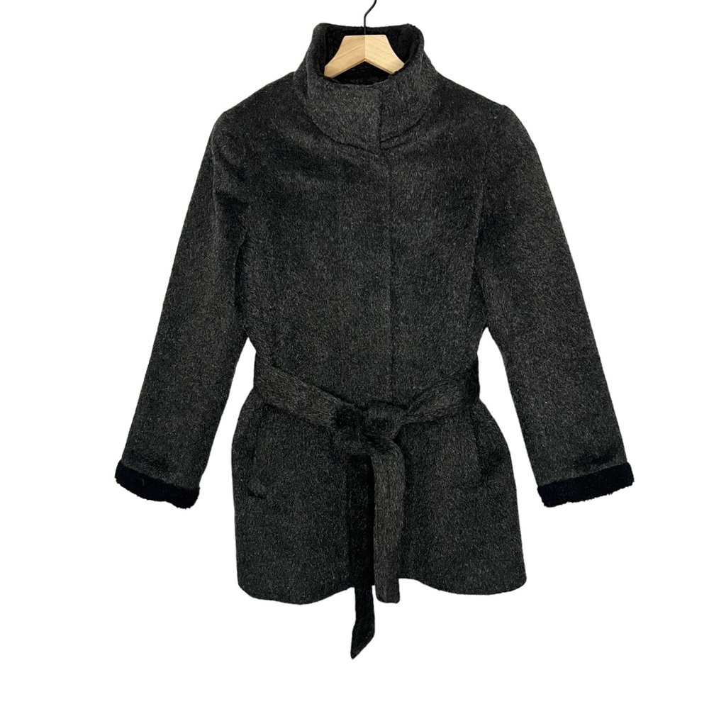 Lauren Ralph Lauren Wool Belted Coat in Charcoal Gray/Black 14